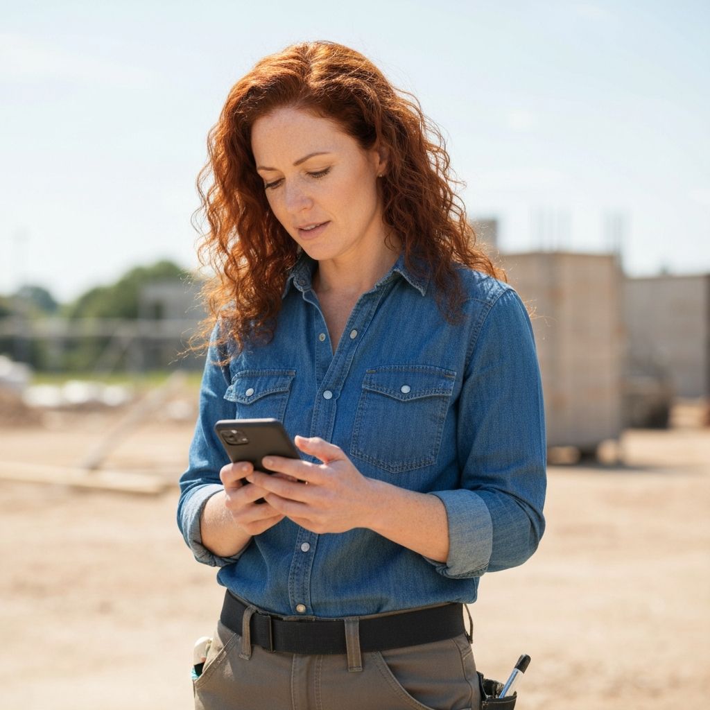 Business owner checking follow-up messages on phone