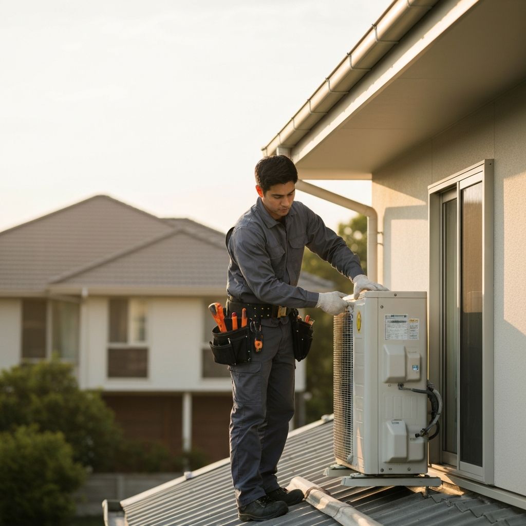 HVAC technician working on a residential air conditioning unit