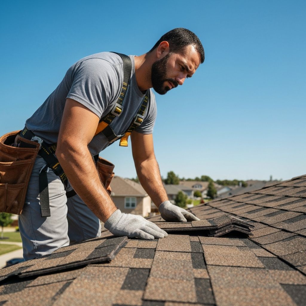 Professional roofer working on a residential roof